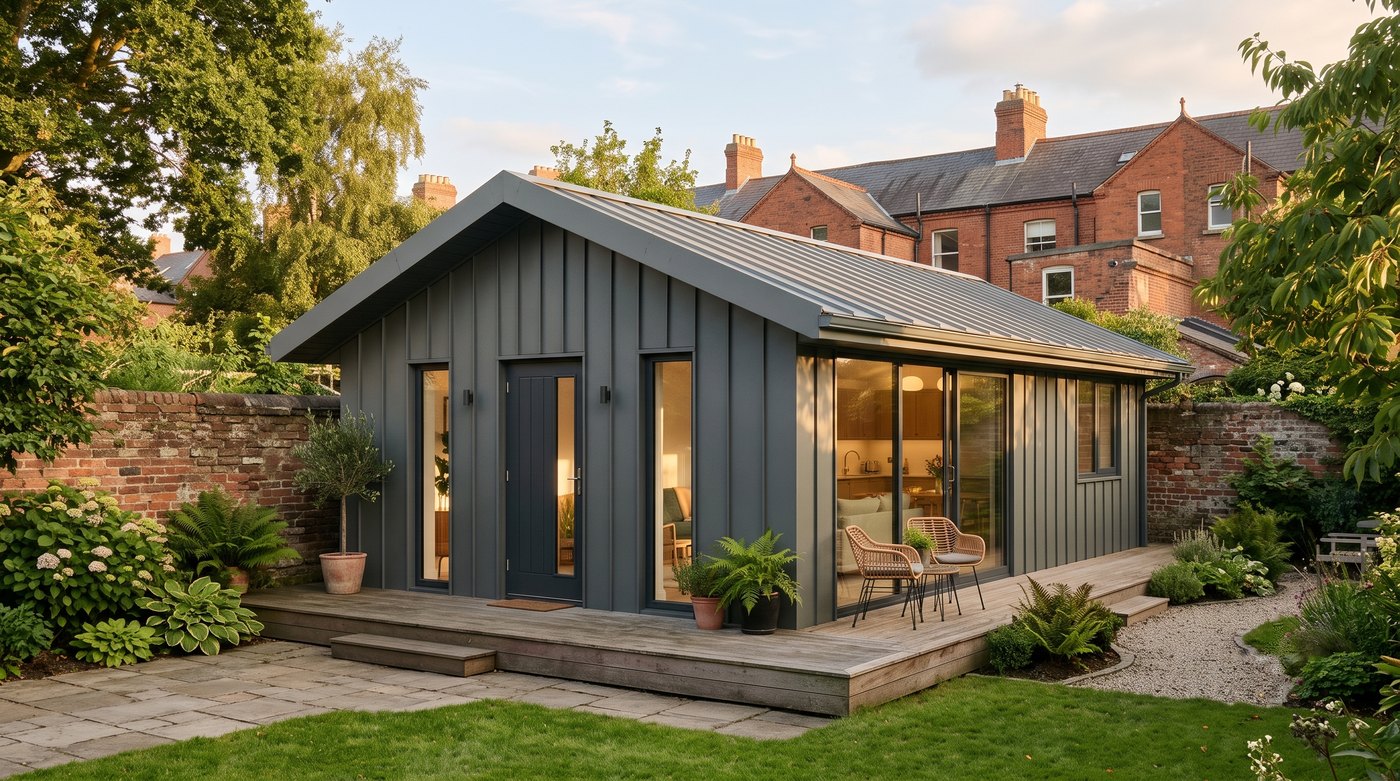 Standing-seam metal meeting cedar at the corner