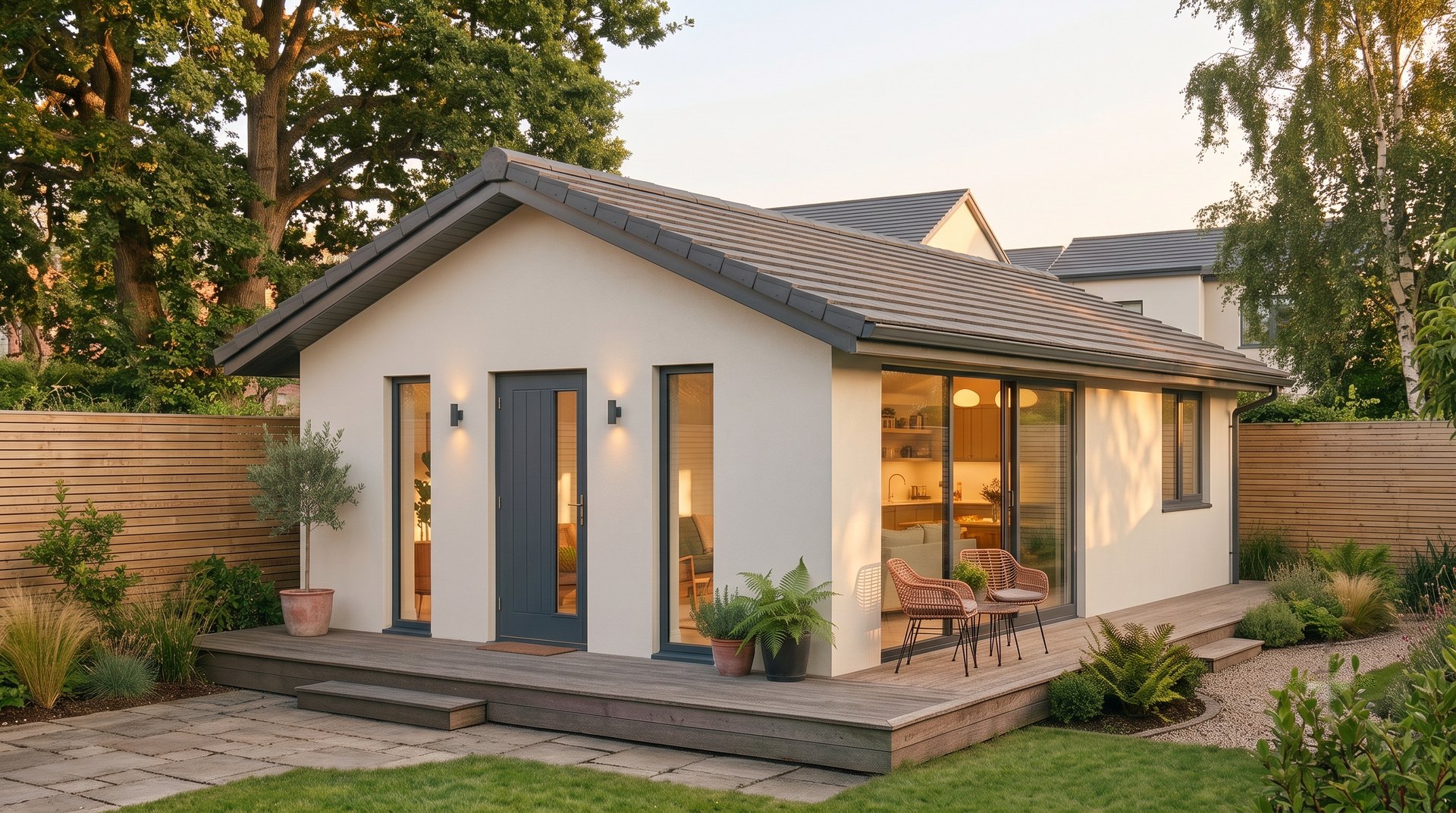 Smooth-render Móro with a green gable, side view